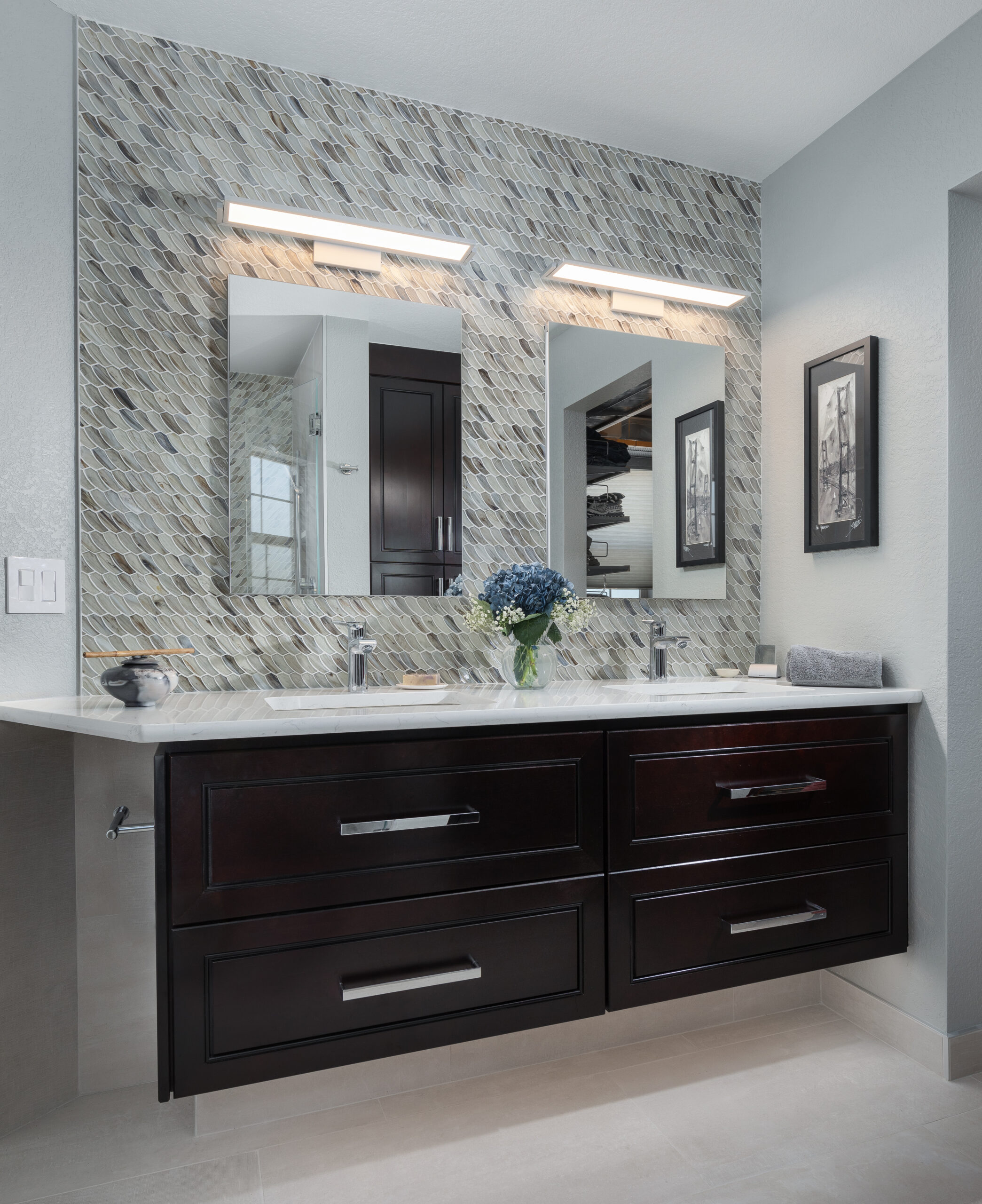 KE Interior Solutions floating vanities and shark fin tile